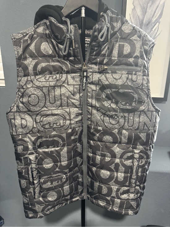Ecko Unlimited Other - Ecko Unlimited Black & Gray Logo Quilted Hooded Vest